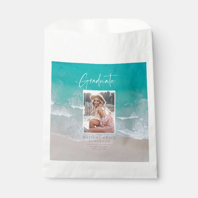 Modern photo graduation ocean beach script  favour bag (Front)