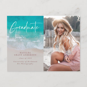 Modern photo graduation ocean beach script modern postcard