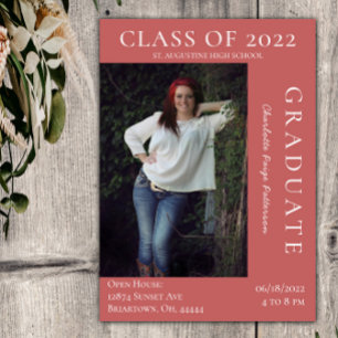 Modern Photo Graduation Open House Coral Invitation