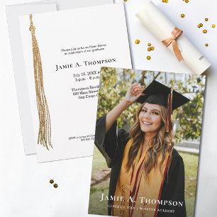 Modern Photo Graduation Open House Gold Tassel Announcement