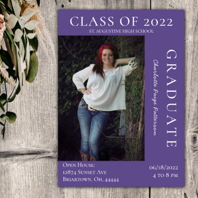 Modern Photo Graduation Open House | Purple Invitation (Purple Modern Photo Graduation Open House Invitation)