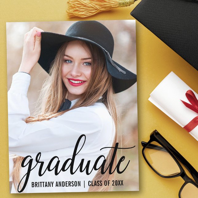 Modern Photo Graduation Party Invitation B Postcard (Customize to change your personalized text size or text style.)