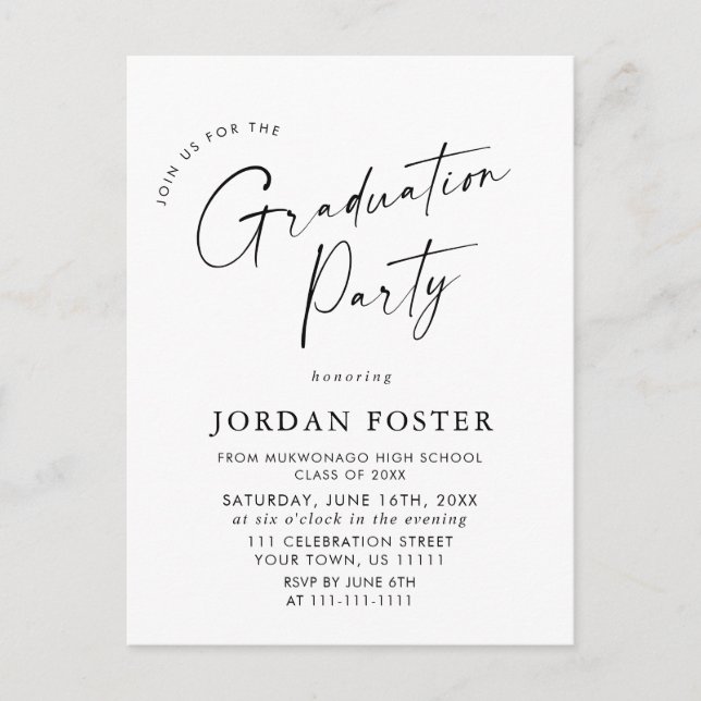 Modern PHOTO Graduation Party Invitation Postcard (Front)
