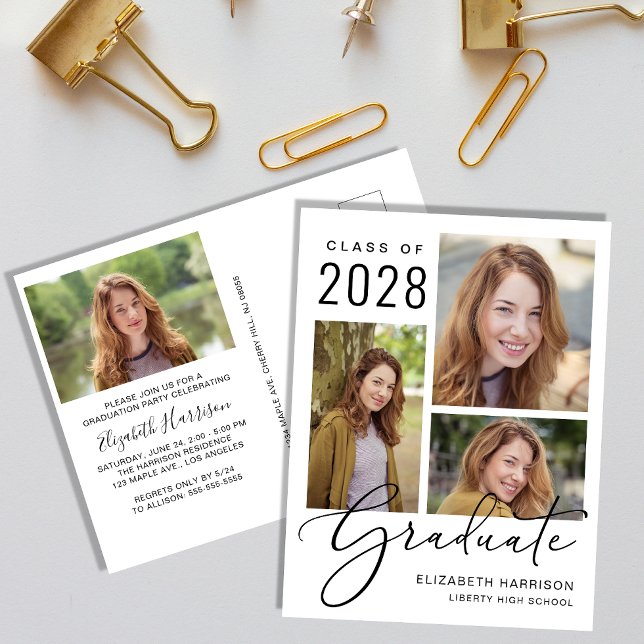 Modern Photo Graduation Party Invitation Postcard (An elegant photo graduation party invitation postcard to celebrate the graduate's achievements)