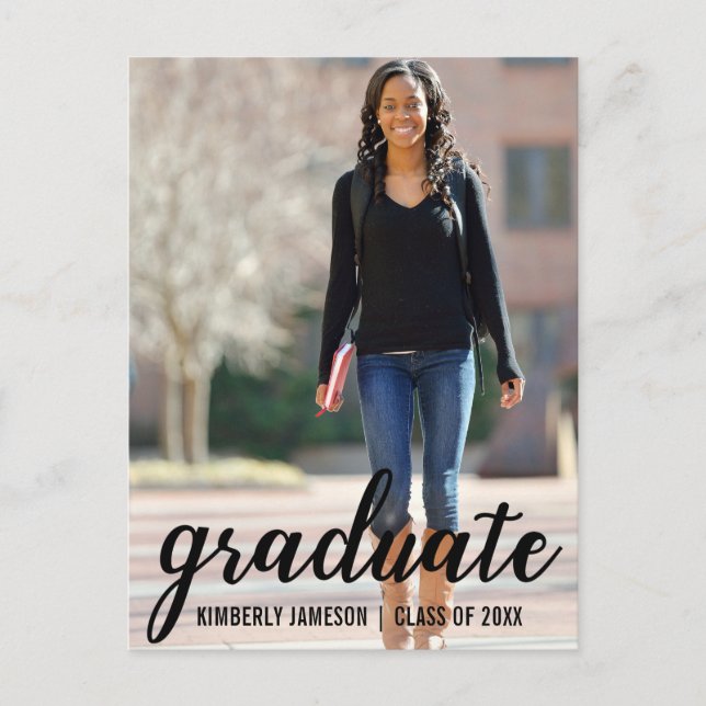 Modern Photo Graduation Party Invitation Script Postcard (Front)