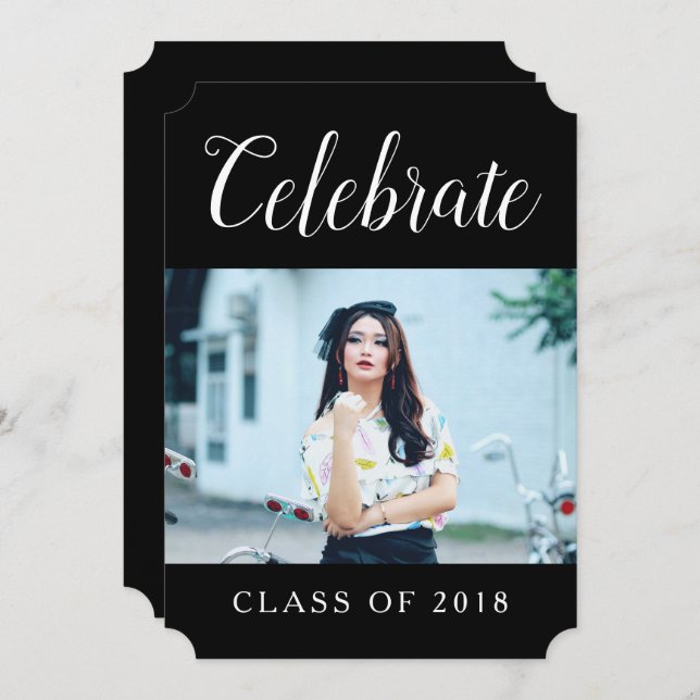 Modern Photo Graduation Party Invite | Black (Front/Back)