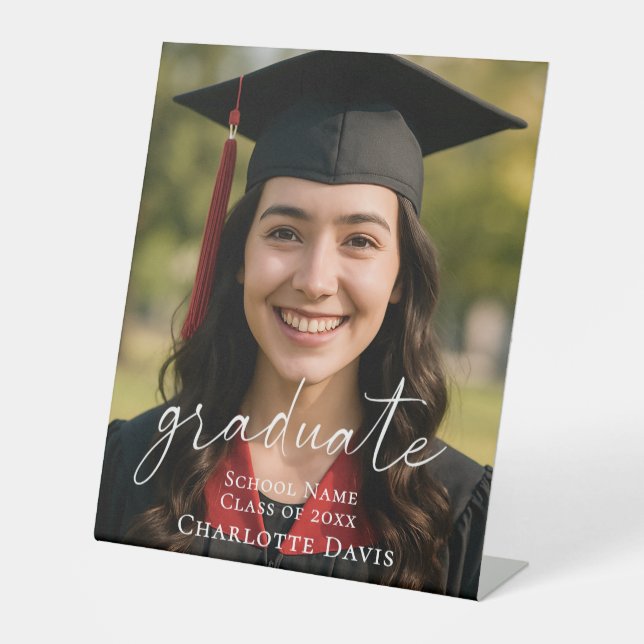 Modern photo Graduation Party welcome Pedestal Sign (Front)