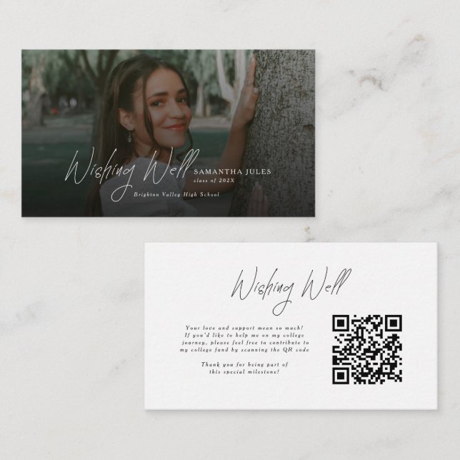 Modern  Photo Graduation QR Code Wishing Well Enclosure Card (Front/Back)