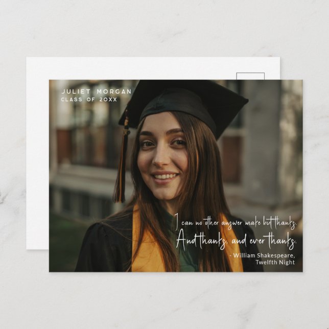 Modern Photo Graduation Simple Thank You Quote Postcard (Front/Back)