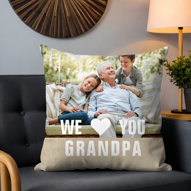 Modern Photo Grandpa Script Heart Cushion (Creator Uploaded)