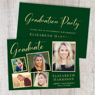 Modern Photo Green Gold Graduation Party Invitation