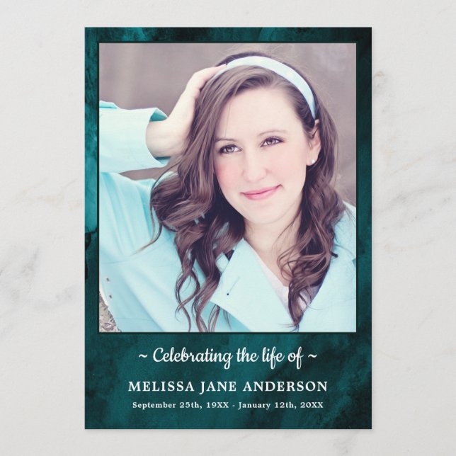 Modern Photo Green Marble Order Of Service Funeral Program (Front)