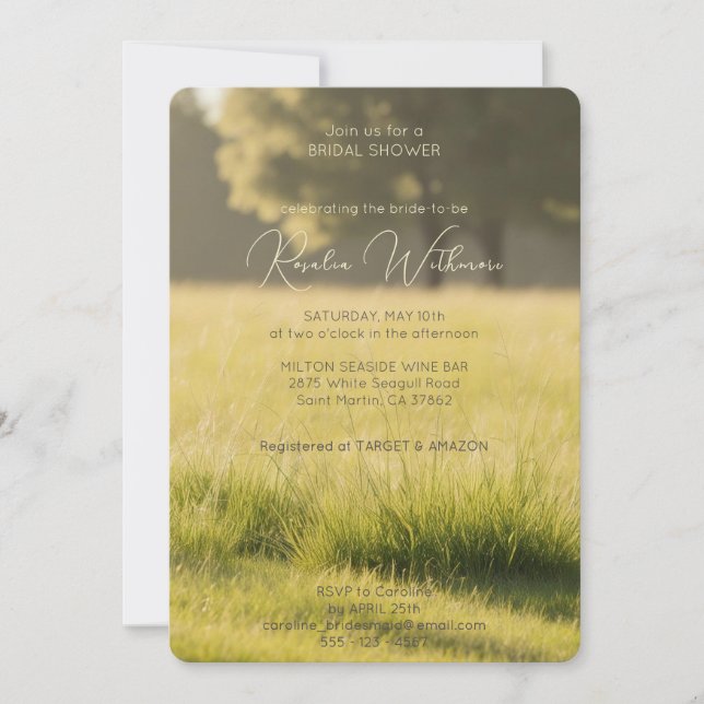 modern photo green meadow bridal shower invitation (Front)