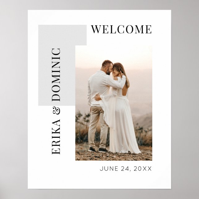 Modern Photo Grey Welcome Wedding Sign (Front)