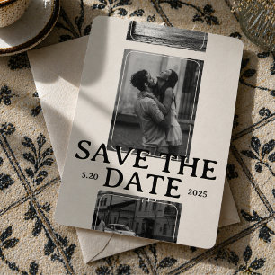 Modern Photo Grid with Bold Serif Save the Date Invitation