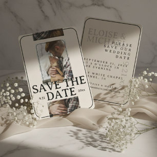 Modern Photo Grid with Bold Serif Save the Date Invitation