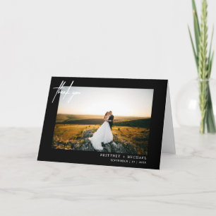 Modern Photo Hand-Lettered Thank You Black Card