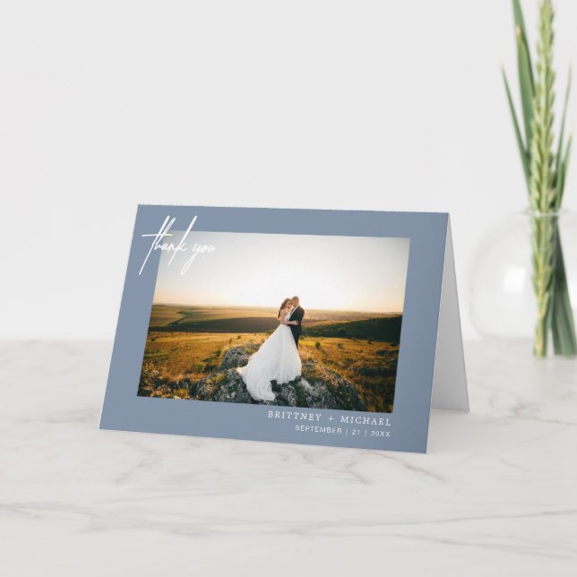 Modern Photo Hand-Lettered Thank You Dusty Blue (Front)