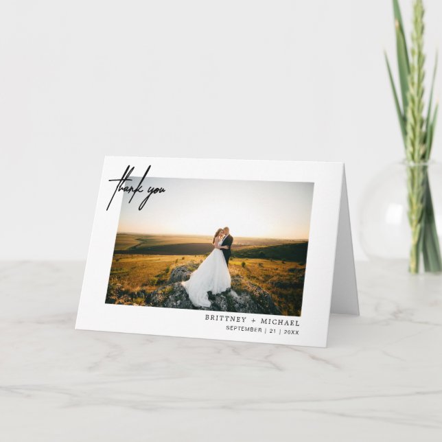 Modern Photo Hand-Lettered Thank You White Card (Front)