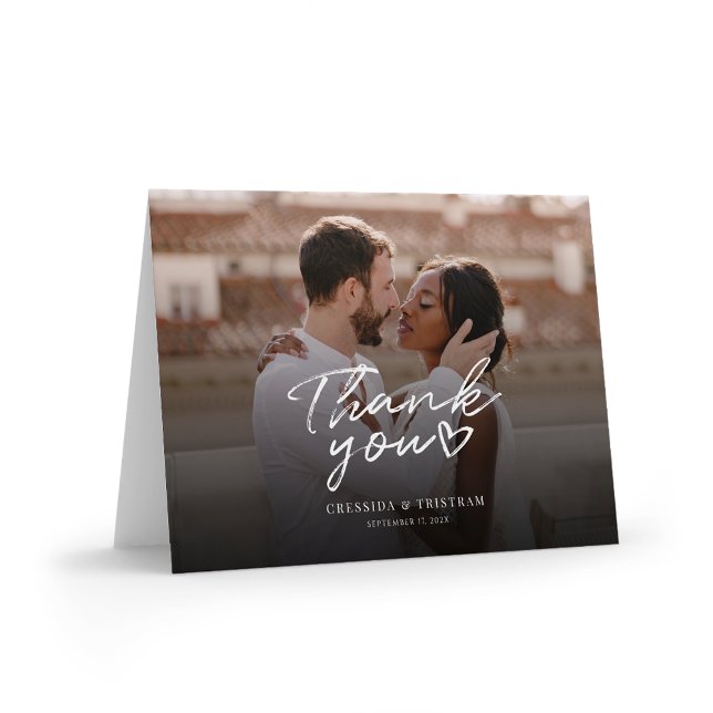 Modern Photo Hand-Lettered Wedding Thank You (Modern Wedding Photo Thank You Folded Card)