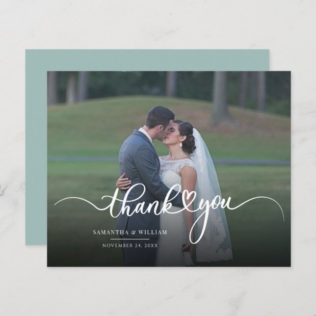 Modern Photo Hand Lettered Wedding Thank You Card (Front/Back)