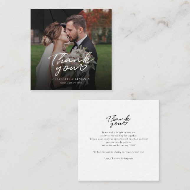 Modern Photo Handwritten Wedding Thank You Card (Front/Back)