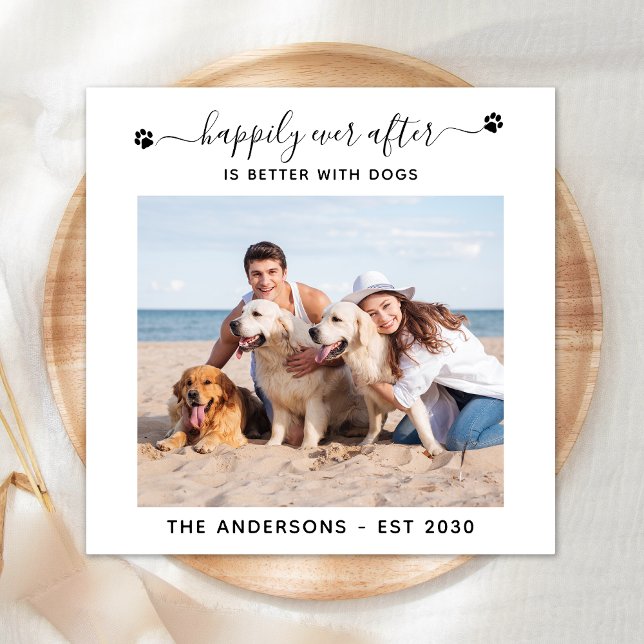 Modern Photo Happily Ever After Dog Pet Wedding Napkin (Creator Uploaded)