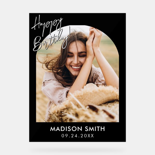 Modern Photo Happy Birthday Acrylic Sign (Front)