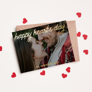 Modern Photo Happy Heart's Day Script Foil Holiday Postcard