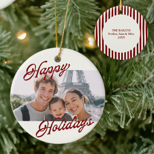 Modern Photo Happy Holidays Family Keepsake Ceramic Ornament