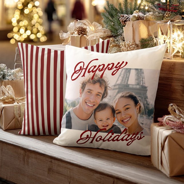 Modern Photo Happy Holidays Family Keepsake Cushion (Creator Uploaded)