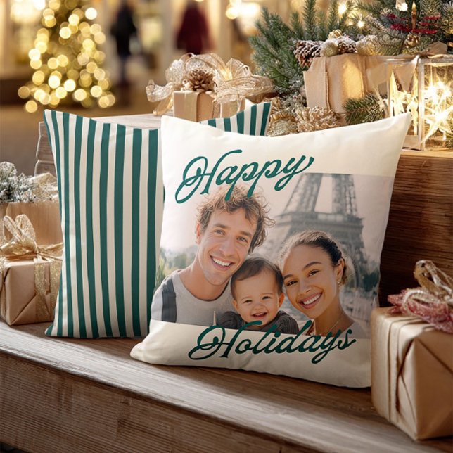 Modern Photo Happy Holidays Family Keepsake Cushion (Creator Uploaded)