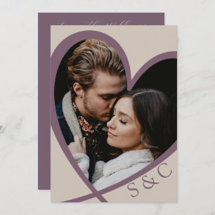 Modern Photo Heart Champagne & Dusty Rose Wedding  Invitation