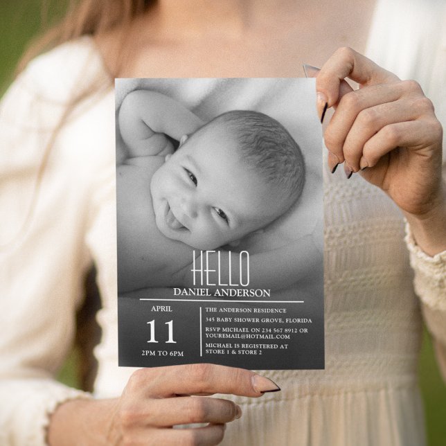 Modern Photo Hello Baby | Sip And See Party Invitation (Creator Uploaded)