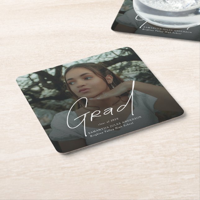 Modern Photo High School Graduation Square Paper Coaster (Angled)