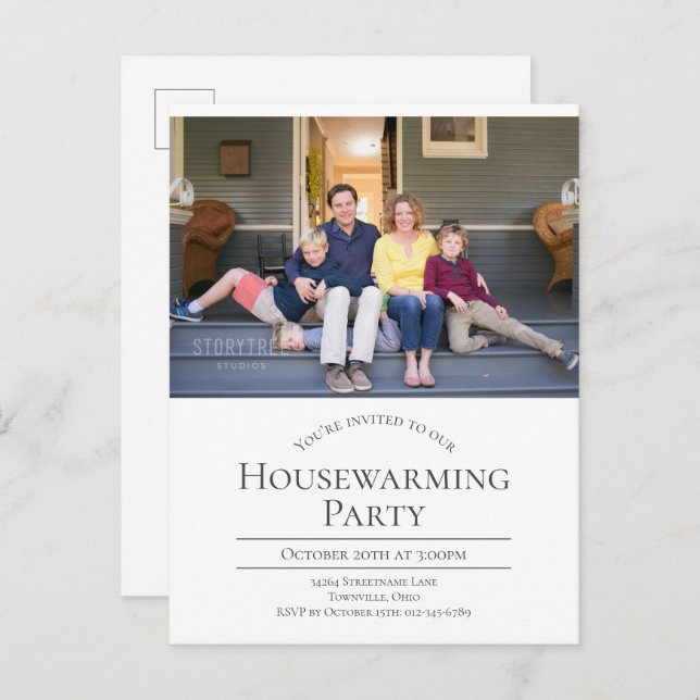 Modern Photo Housewarming Invitation Postcard (Front/Back)