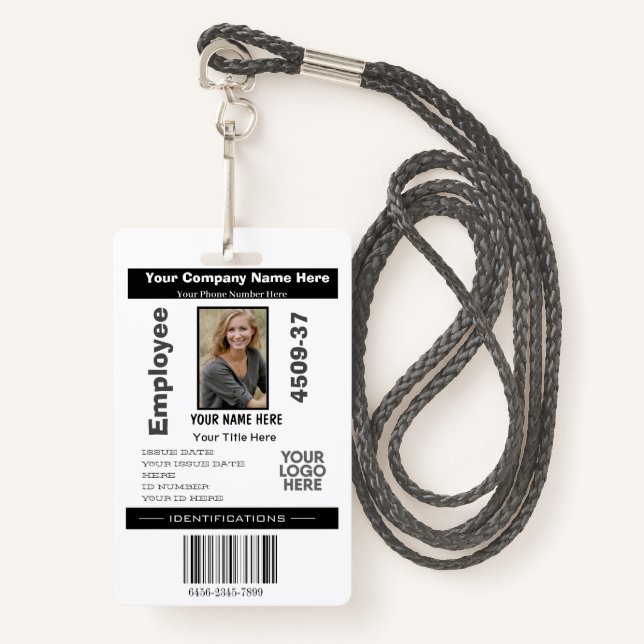 Modern Photo ID Card Employee Business QR Logo  ID Badge (Front with Lanyard)