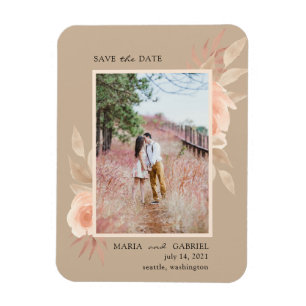 Modern photo in beige frame. Blush pink Flower Magnet