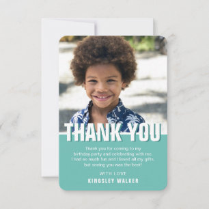 Modern Photo Kids Birthday Thanks Teal Thank You Card