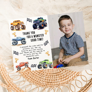 Modern Photo Kids Monster Trucks Birthday Party Thank You Card
