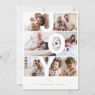 Modern Photo Layout Joy Typographic Snowflake Holiday Card