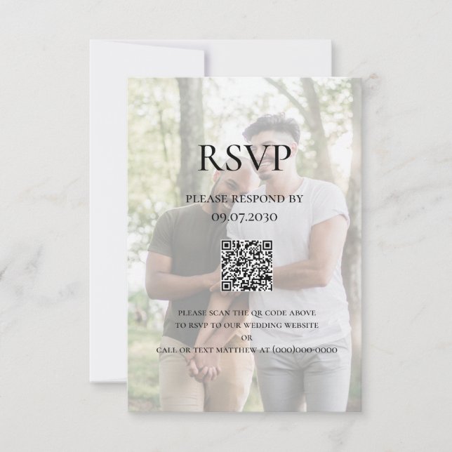 Modern Photo LGBTQ QR Code RSVP Card (Front)