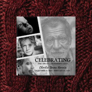 Modern Photo Life Story Collage Funeral 15 Cm Square Badge