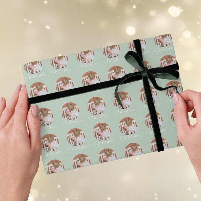 Modern Photo Light Blue Merry Christmas Holiday Wrapping Paper (Creator Uploaded)