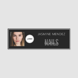 Modern PHOTO & Logo Black White Lashes Artist Name Tag