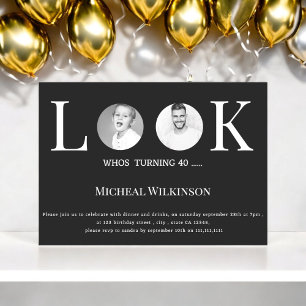 modern photo look whos 40 birthday  invitation