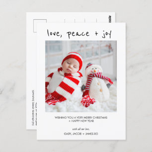 Modern Photo Love Peace Joy Christmas Postcard