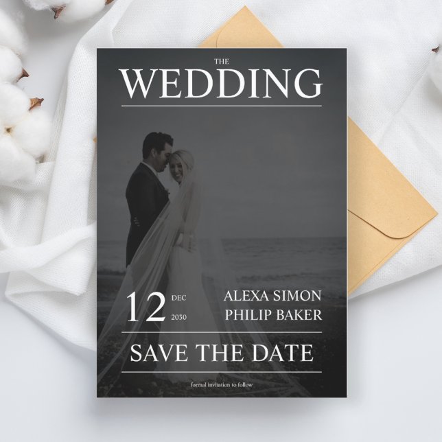 Modern photo magazine cover calligraph wedding invitation (1)