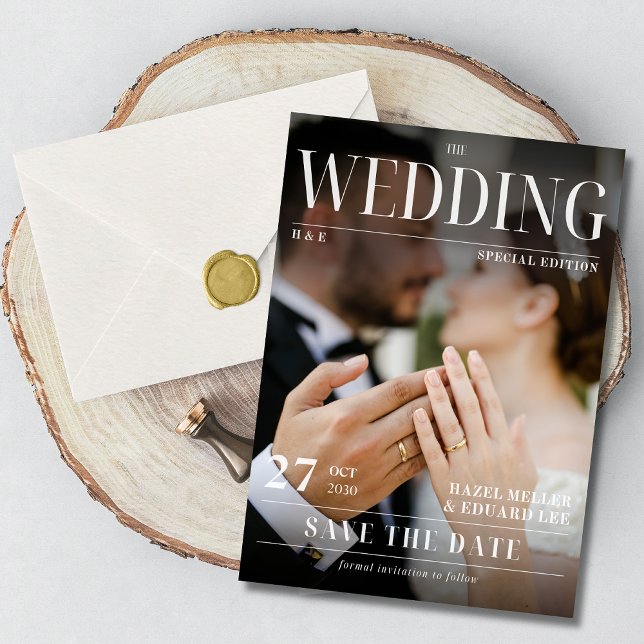 Modern Photo Magazine Cover Save The Date Invitation (Creator Uploaded)