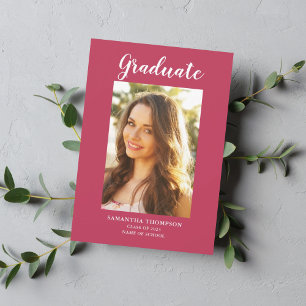Modern Photo Magenta Graduation Announcement